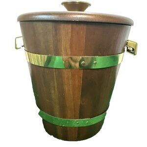 Ice Bucket Walnut Plastic Lined with Metal Handles Vintage MCM Mid Century Moder